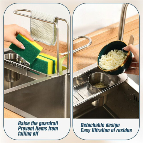 Stainless Steel Draining Rack Expandable Sponge Holder for Kitchen Sink Dish Drying Rack for Kitchen Counter C 2
