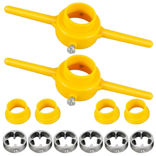 12Pcs PVC Thread Maker Tool, Pipe Threader Plumbing Tool Kit Reusable Round PVC Pipe Threader Set+1/2in,3/4in,1in Dies