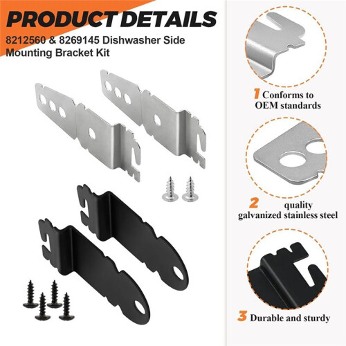 8212560 & 8269145 Dishwasher Side Mounting Bracket Kit with Screws for    Dishwasher 2