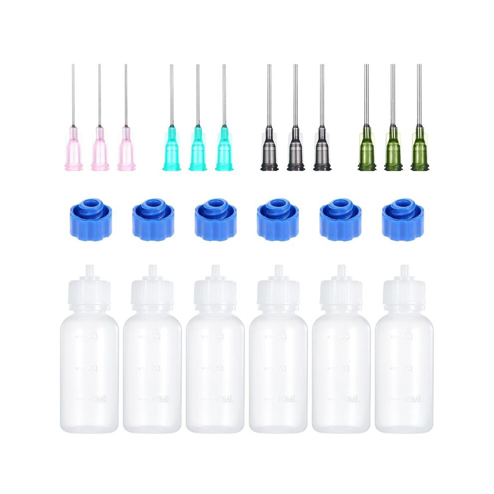 6Pcs Needle Tip Squeeze Bottles, 30Ml Plastic Squeezeable Dropper Bottle, 14Ga 16Ga 18Ga 20Ga Blunt Needle Tips For Glue 4713607140432