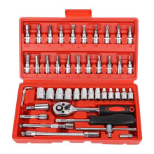 Juego de 46 Herramientas de Reparación de Automóviles, Juego de Dados, Llave Dinamométrica de Trinquete, Juego de Herramientas de Reparación de
