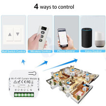 Tuya  Life WiFi 433Mhz Blind Curtain  with RF Remote for Electric Roller Shutter Control, 1RC 1RE