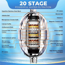 20 Stage Shower Filter Shower  Filter with Replaceable Cartridges Shower Filter for Hard Water Removing Chlorine