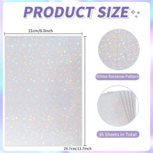 36 Sheets Holographic Sticker Paper,Holographic Laminate Sheets,Clear Vinyl Sticker Sheets,11.7 X 8.3 Inches(Star)