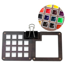 Palette de Carnet de Croquis Portable en Bois 15 Grilles Palette de Peinture de Palette D'Aquarelle Vide en Étain Portable