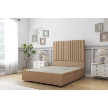 (5' King, Latte) Sloomy Manhattan Dumfries Divan Bed Base 2 Drawers Foot-End With 54" Floor Standing Headboard