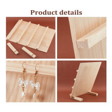 4-Tier Wooden Earring Display Stand,with Slots Rustic Earring Display Card Holder for Showing Exhibition Jewelry Storage
