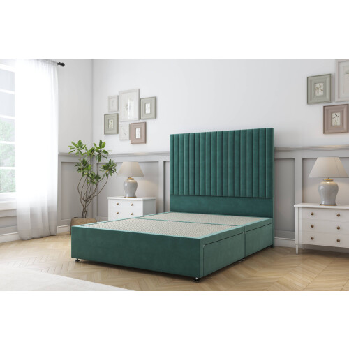 Comfort (3' Single, Emerald) Comfort Denver Plush Divan Bed Base 2 Drawers Same Side 54" Floor Standing Headboard 1