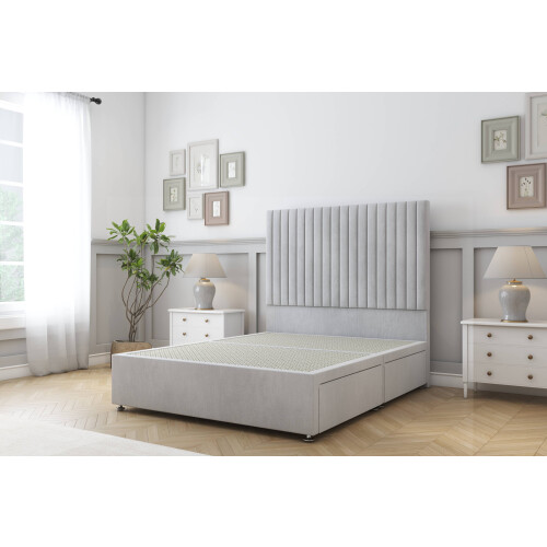 Comfort (4'6 Double, Sliver) Comfort Denver Naples Divan Bed Base 2 Drawers Same Side 26" Strutted Headboard 1