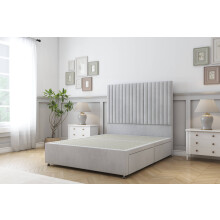 (6' Super King, Sliver) Sloomy Manhattan Naples Divan Bed Base 4 Drawers With 26" Strutted Headboard