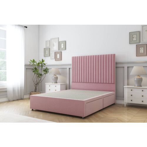(3' Single, Pink) Sloomy Manhattan Plush Divan Bed Base 2 Drawers Same Side With 26" Strutted Headboard
