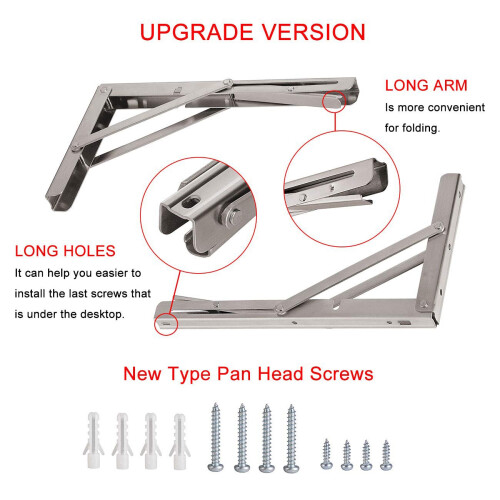 2 Pack 12 inch Folding Shelf Brackets Heavy Duty Stainless Steel Collapsible Shelf Bracket for Table Work Bench, Space Saving DIY Bracket,Max Load: 1
