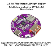 Módulo de Carga Rápida de 22,5 W, Cargador de Banco de Energía, Placa de Circuito de 5 A, Kit de Placa Base DIY con Pantalla de Luz