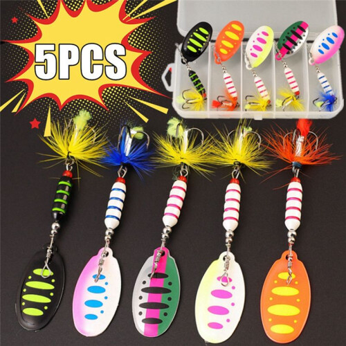 5 Boxed Composite Sequins Rotating Sequins Metal Hand-Cranked Copper Column Three Hook Lueya Bait Set 6.5g-7cm 2