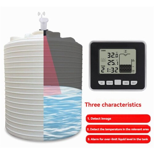 Wireless Water Level Indicator Gauge Water Tank Sensor Liquid Level Sensor Digital Thermometer Clock Water Level Meter 1