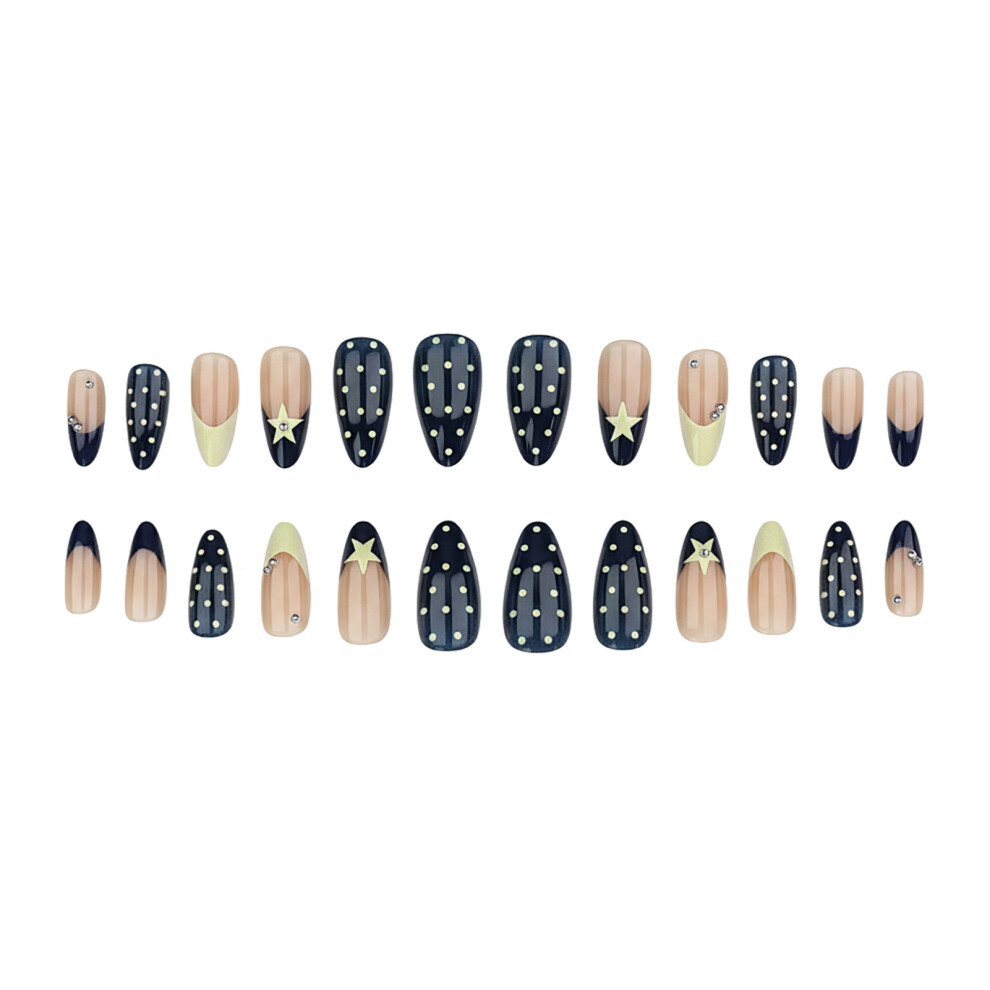 Phui-Pet-Supplies 24Pcs Star Print Press-On Nails, Blue Yellow Polka Dot
