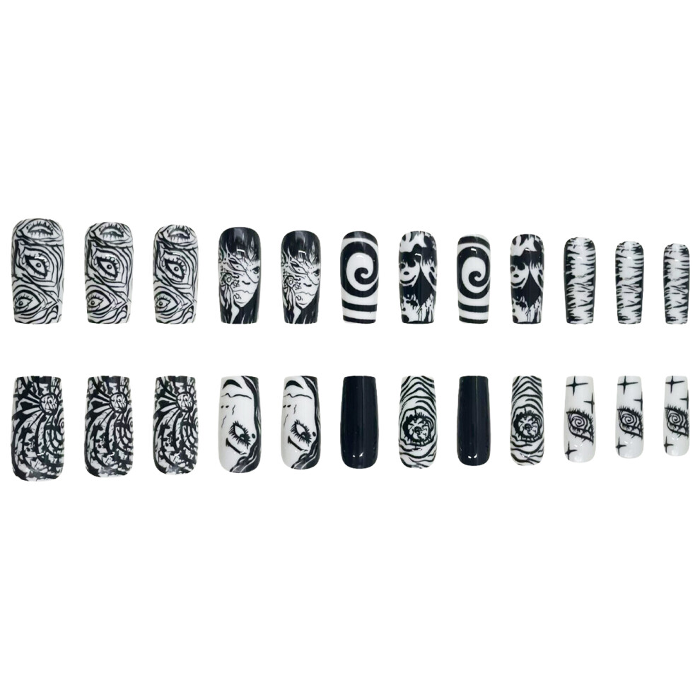 Dachuang Beauty White,Black 24Pcs Halloween Press On Nails - Black & White Reusable