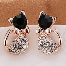Hypoallergenic Cat Earrings with Crystals for Women