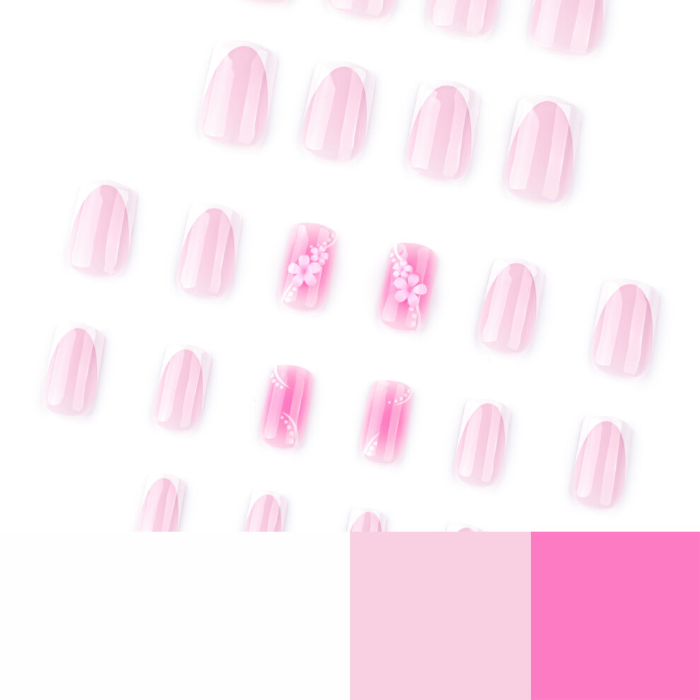 Dachuang Beauty 24Pcs Pink French Press On Nails - Durable & Stylish