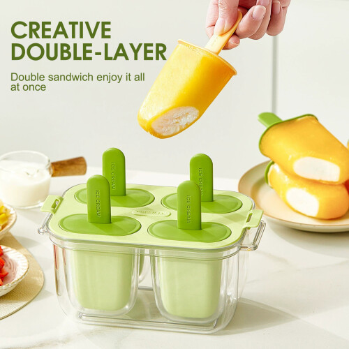 (Green) Easy-Release Popsicle Molds for Ice Cream & Yogurt 1