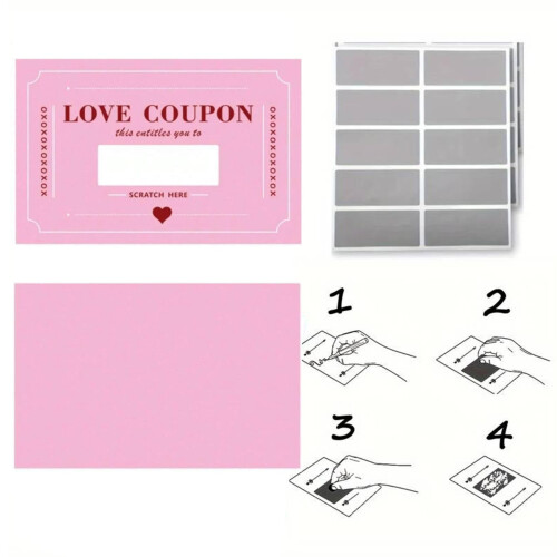 (Pink style) Love Notes Scratch Cards for Couples - 50 Chars