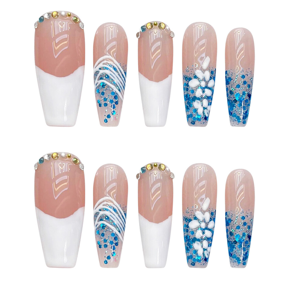 Dachuang Beauty (S) Blue Glitter Fake Nails - Reusable & Charming