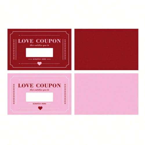 (Half red and pink) Love Notes Scratch Cards for Couples - 50 Chars