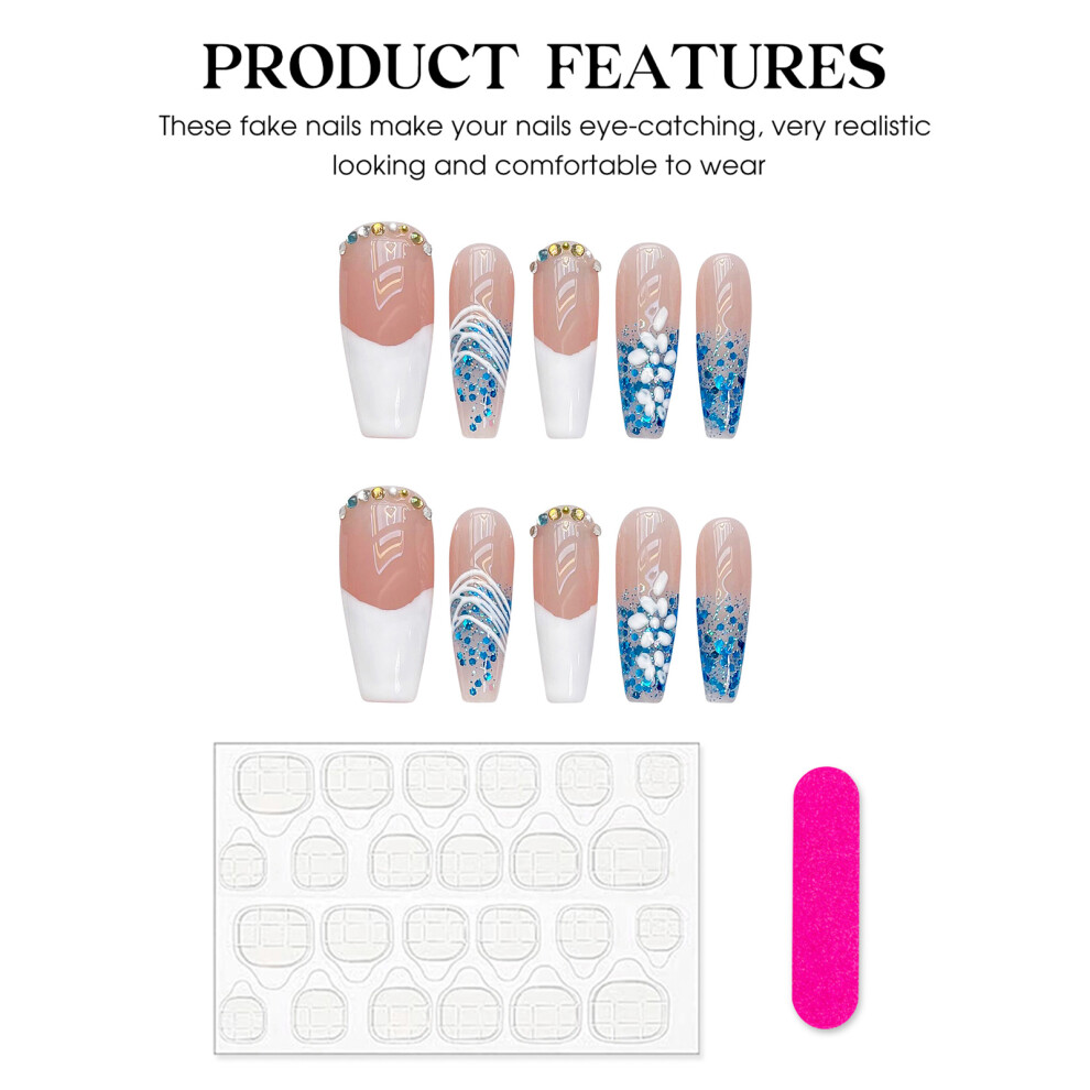 Dachuang Beauty (L) Blue Glitter Fake Nails - Reusable & Charming