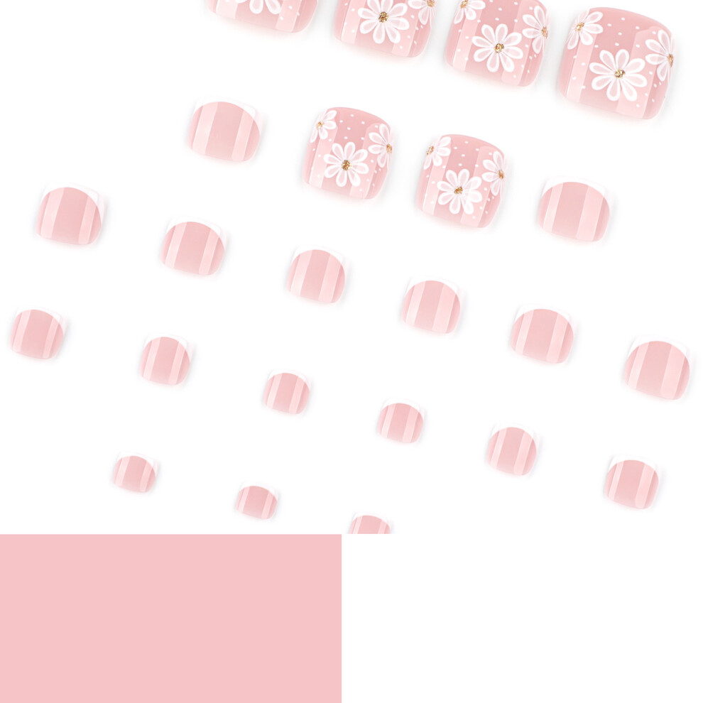 Dachuang Beauty Pink,White Glossy Pink Fake Nails With White Tip, Chip-Proof