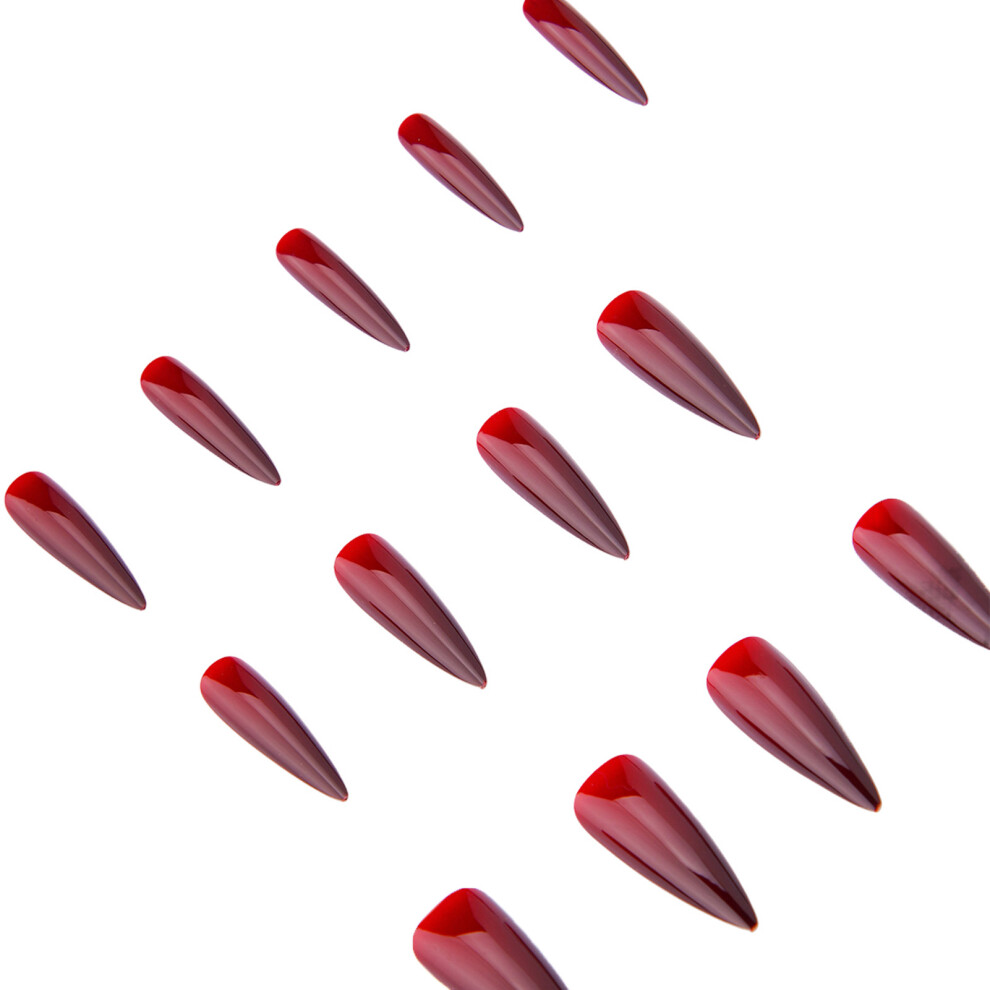 Dcph-Clothing 24Pcs Burgundy Pointed Fake Nails For Party Wedding