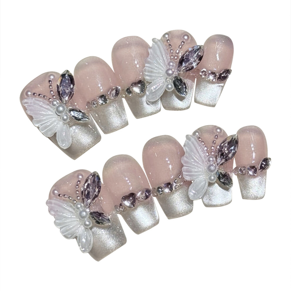 Dachuang Beauty (Xs) Butterfly Glossy Pink False Nails, No Smell, Eco-Friendly