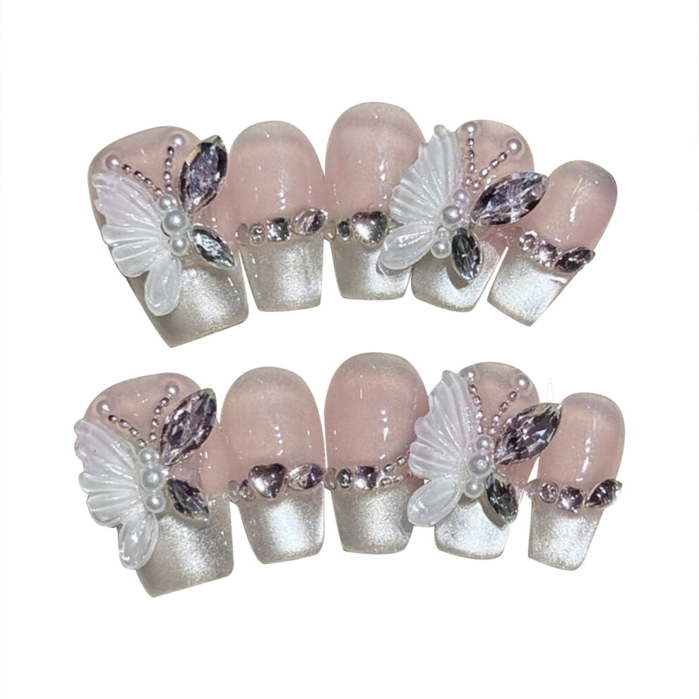 Dachuang Beauty (S) Butterfly Glossy Pink False Nails, No Smell, Eco-Friendly
