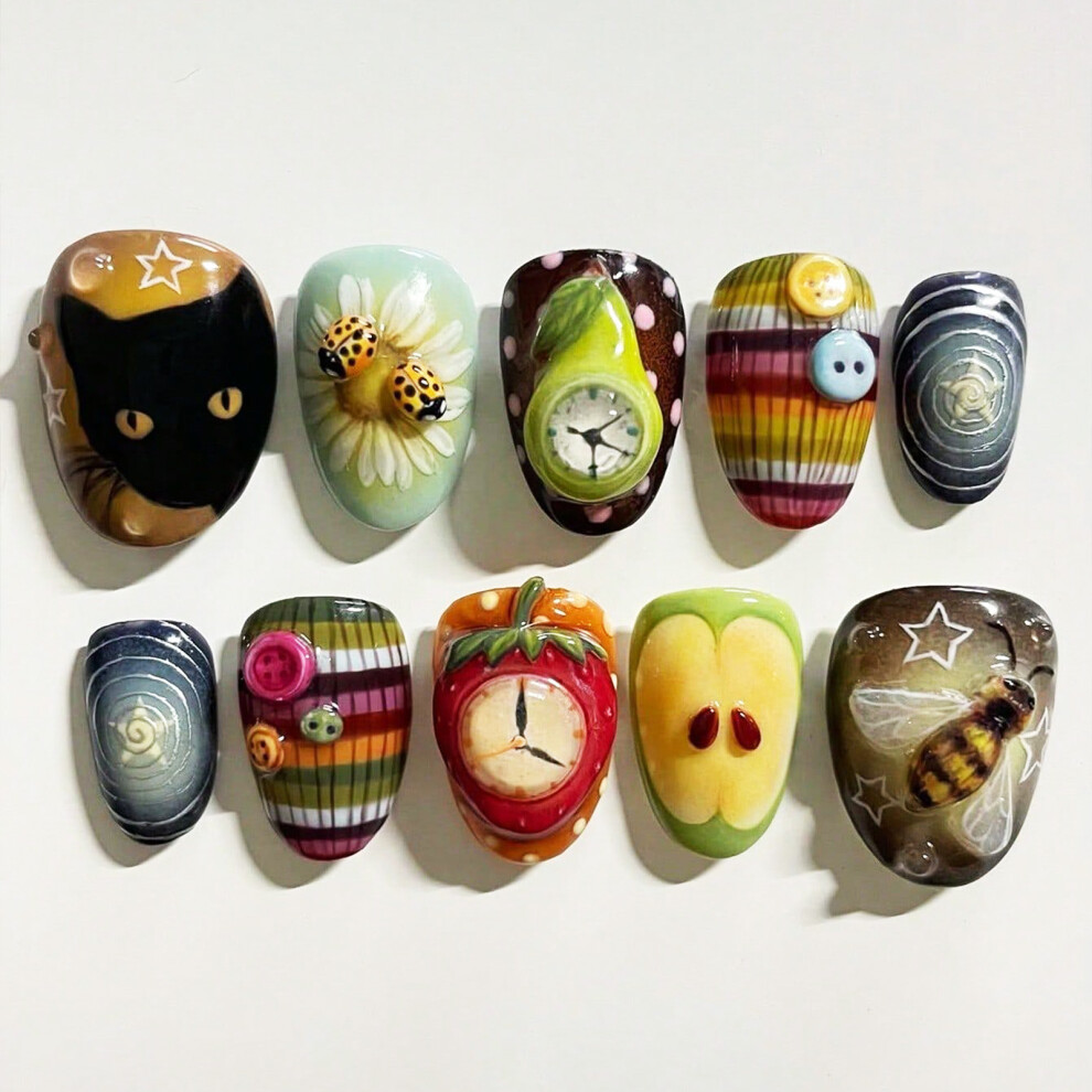 Dachuang Beauty (Xs) Colorful Almond Press-On Nails - 10Pcs Reusable