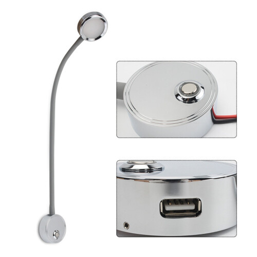 RV Reading Light with USB, Warm White + Red, Aluminum, Touch Control 2