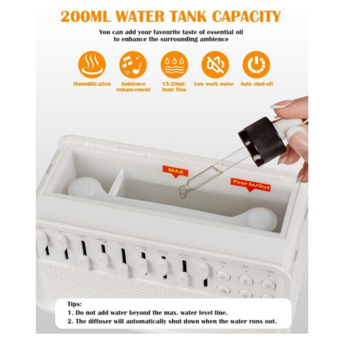 Speaker White Noise Machine Diffuser Air with 8 Group Nature Sound USB and UK Plug for Power Supply 1
