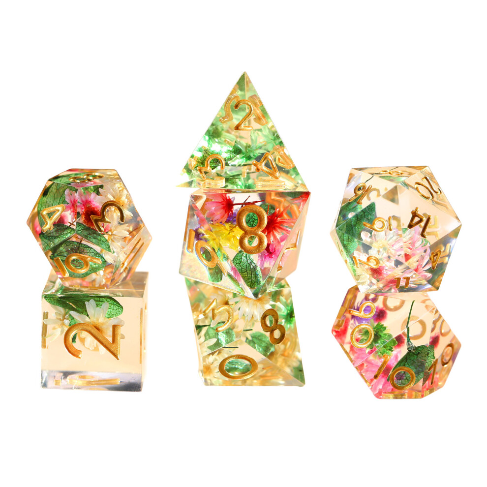 Photos - Role Playing Toy  7PCS Cosmic Swirl RPG Dice Set for Tabletop Gaming(Small flowers and leaves golden characters)