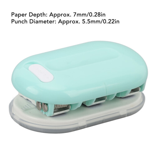 Mini Handheld 3 Hole Puncher, Green, 5 Sheets, 7mm Depth 1