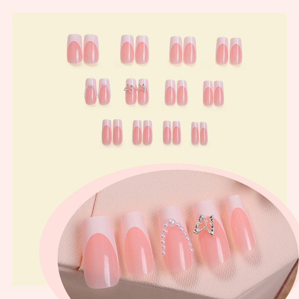 Dachuang Beauty Pink,White French Tip Fake Nails - Pink & White, Durable Salon Nails