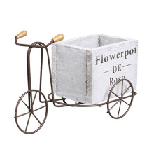 Retro Flower Pot Wooden Bicycle Shaped Succulent Planter Iron Art Flowerpot Flower Stand Home Yard Garden Decor Crafts