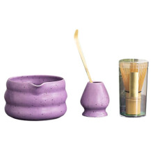 Set da 4 Pezzi Giapponese Matcha Ciotola Matcha con Boccale Strumento per La Punta del Tè Song Dynasty Supporto per Baffi Matcha Viola