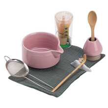 Service à thé matcha japonais rose 8 pièces, kit de poudre de matcha, bol à matcha, fouet, accessoires, support pour les amateurs de thé.