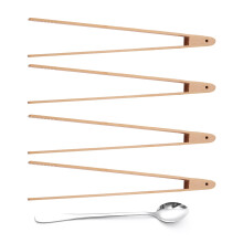 4 Packs 12 Inch Wood Toaster Tongs Kitchen Tongs & New 1Pc Long Handle Stainless Steel Tea Coffee Spoon