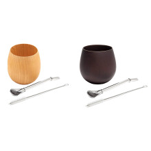 2set Wooden Yerba Gourd Mate Tea Set Wood Coffee Water Mate Cup with Spoon Straw Bombilla Brush 200ML(Light&Deep)