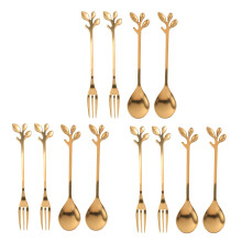 Geschirr Gold Blatt - Kaffee Löffel Gabel, 12Er Pack (6 Löffel, 6 Gabeln) 4.7 Zoll Tee Löffel Set