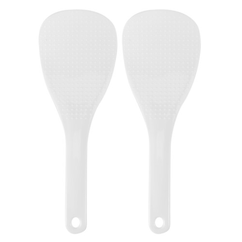 2X Kitchen Dotted White Plastic Flat Rice Scoop Paddle Meal Spoon 1
