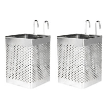 2X Stainless Steel Chopsticks Holder Hanging Cutlery Drying Basket Tableware Drainer with Hooks Kitchen Utensil(B)