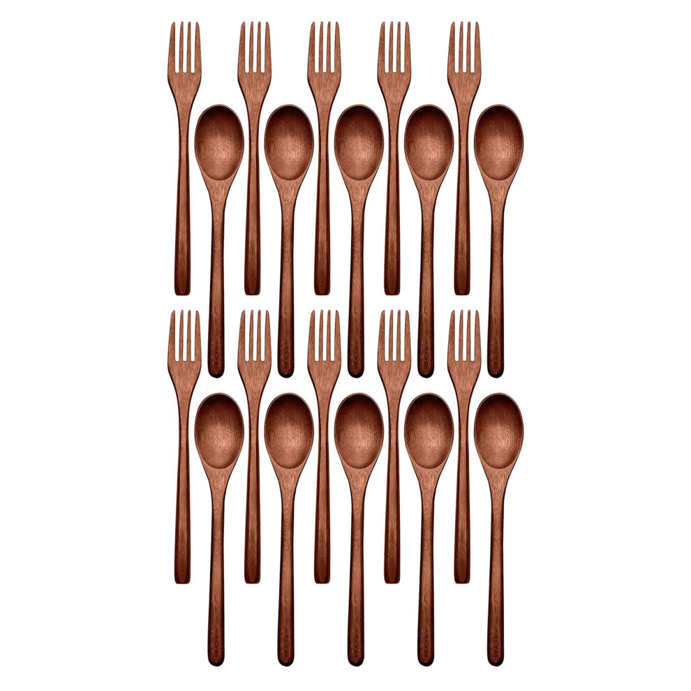 20 Pcs Wooden Spoons Forks Set Wooden Utensil Set Reusable Natural Wood Flatware Set for Cooking Stirring Eating