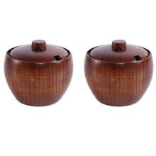 2X Solid Wood Spice Jar Sugar Bowl Salt Pepper Seasoning Box Japanese Style with and Lid Kitchen Tool