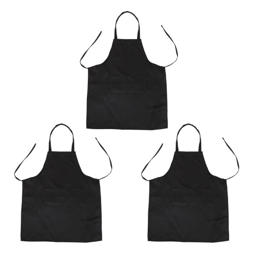 3X Unisex 2 Pocket Black Kitchen Apron Bib, One Size in Medium