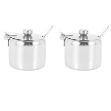 2X Stainless Steel with Lid and Spoon Sugar Bowl Seasoning Jar Seasoning Jar Tableware Spice Container
